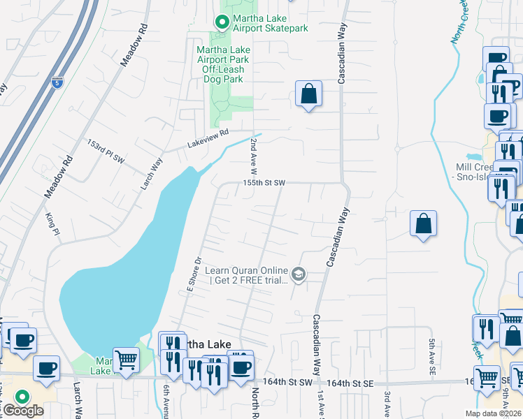 map of restaurants, bars, coffee shops, grocery stores, and more near 217 156th Place Southwest in Bothell