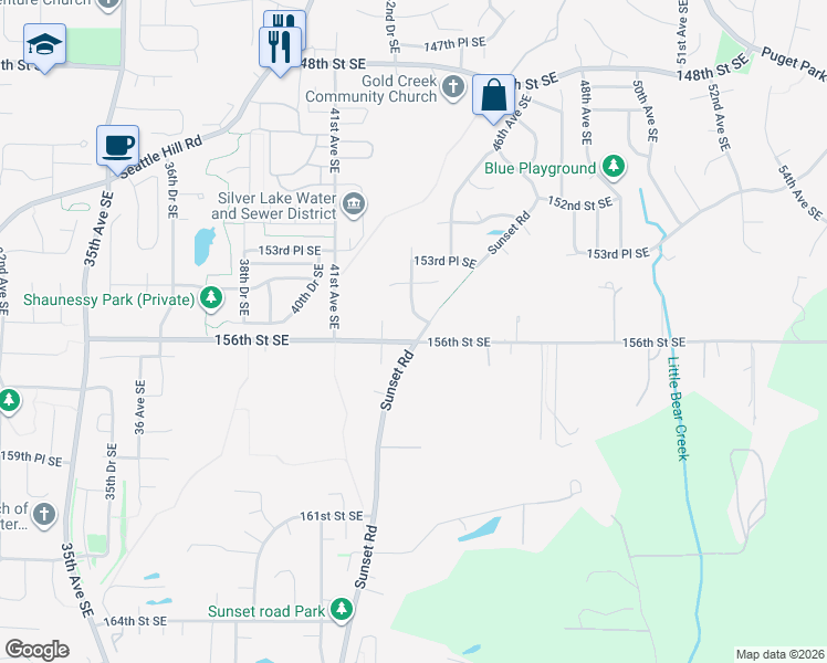 map of restaurants, bars, coffee shops, grocery stores, and more near 15611 42nd Drive Southeast in Bothell