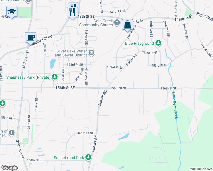 map of restaurants, bars, coffee shops, grocery stores, and more near 15611 42nd Drive Southeast in Bothell