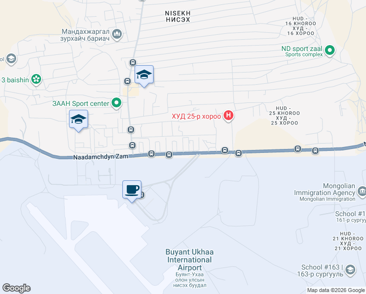 map of restaurants, bars, coffee shops, grocery stores, and more near Буянт-Ухаа 1 in Ulaanbaatar