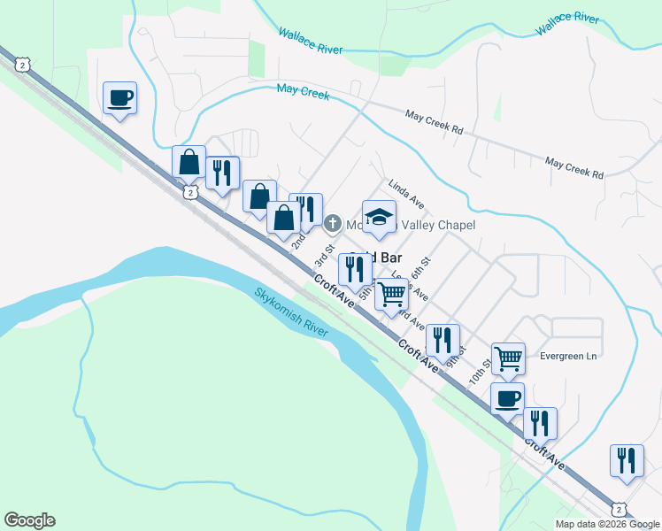 map of restaurants, bars, coffee shops, grocery stores, and more near in Gold Bar