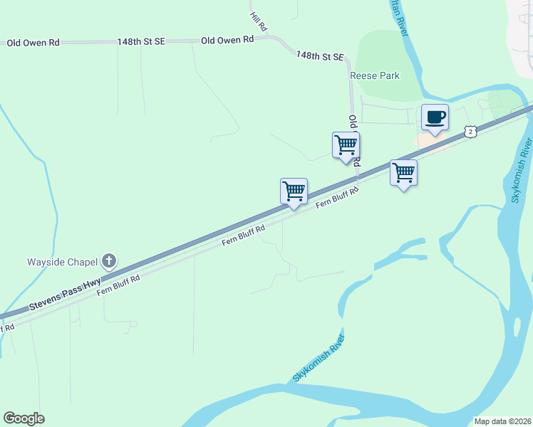 map of restaurants, bars, coffee shops, grocery stores, and more near 28016 Stevens Pass Highway in Monroe