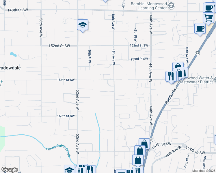 map of restaurants, bars, coffee shops, grocery stores, and more near 15716 48th Avenue West in Edmonds