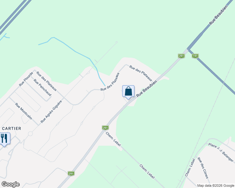 map of restaurants, bars, coffee shops, grocery stores, and more near Rue des Plateaux in Rivière-du-Loup
