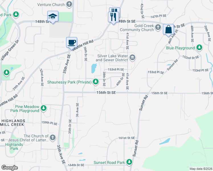 map of restaurants, bars, coffee shops, grocery stores, and more near 15422 38th Drive Southeast in Bothell