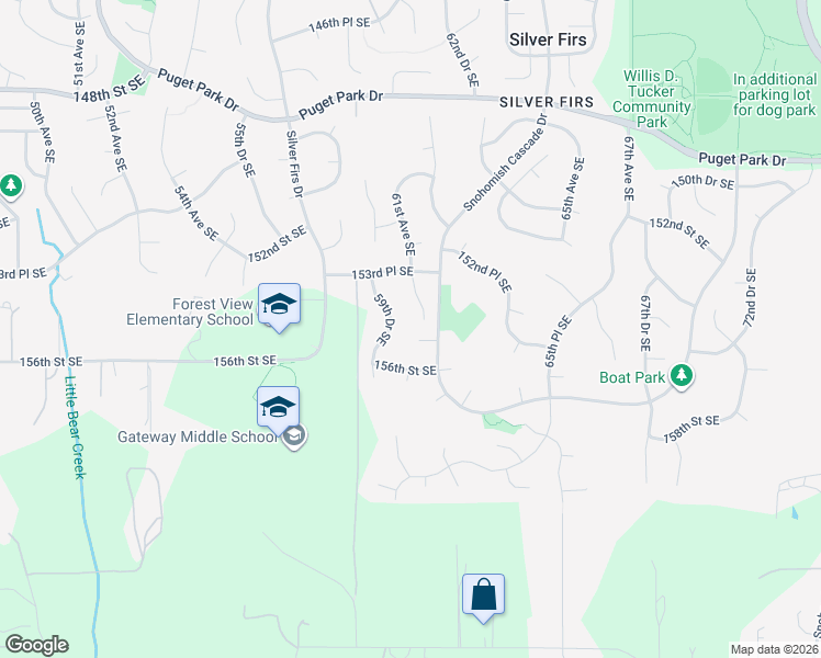 map of restaurants, bars, coffee shops, grocery stores, and more near 15425 59th Drive Southeast in Snohomish