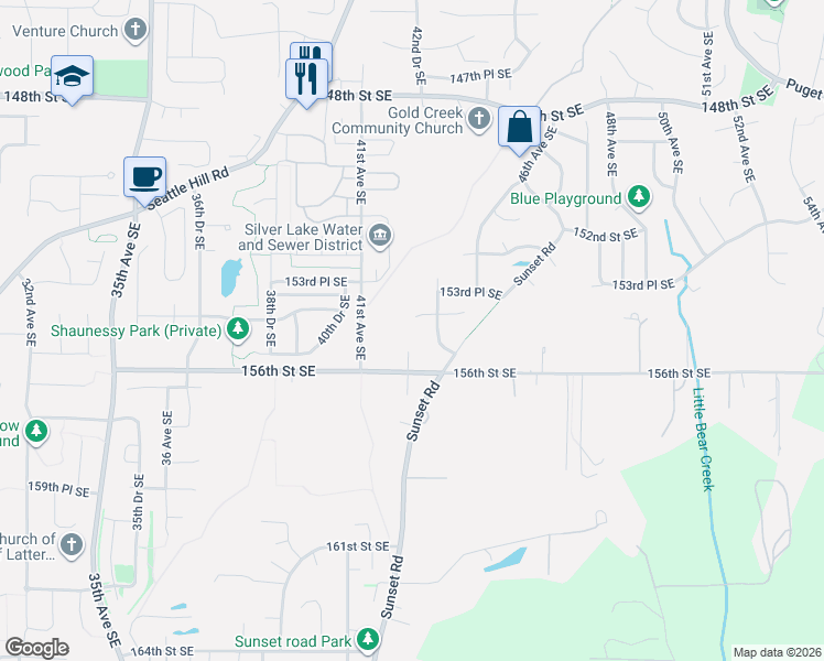 map of restaurants, bars, coffee shops, grocery stores, and more near 4226 154th Place Southeast in Bothell