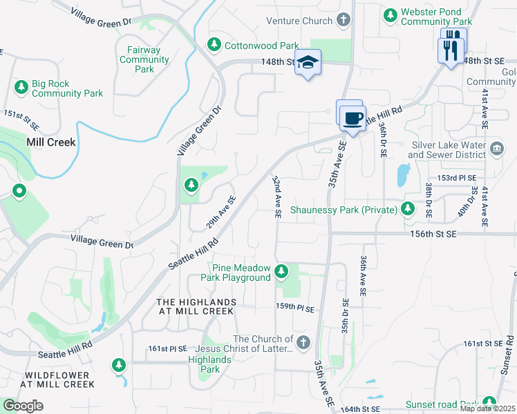 map of restaurants, bars, coffee shops, grocery stores, and more near 15426 30th Drive Southeast in Mill Creek