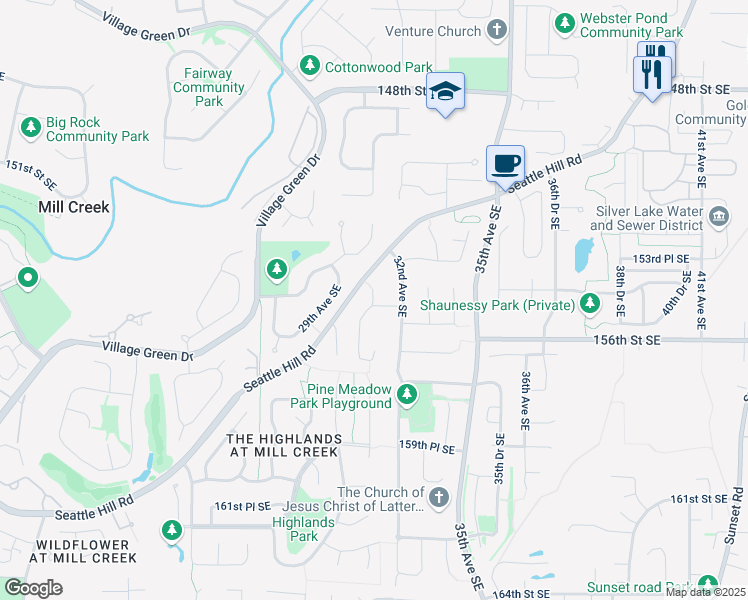 map of restaurants, bars, coffee shops, grocery stores, and more near 15426 30th Drive Southeast in Mill Creek
