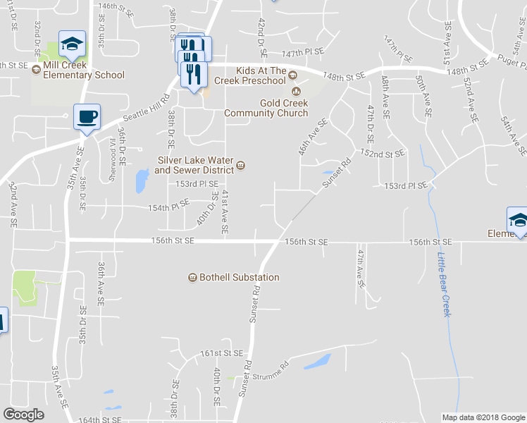 map of restaurants, bars, coffee shops, grocery stores, and more near 4226 154th Place Southeast in Bothell
