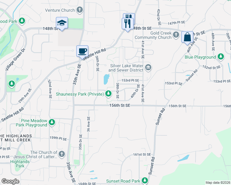 map of restaurants, bars, coffee shops, grocery stores, and more near 15422 38th Dr SE in Bothell