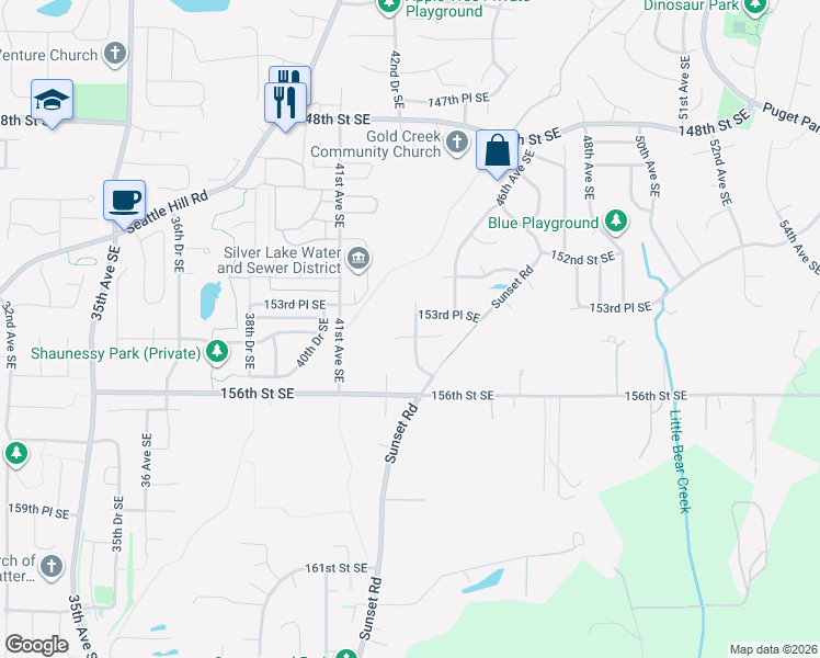 map of restaurants, bars, coffee shops, grocery stores, and more near 4226 154th Place Southeast in Bothell