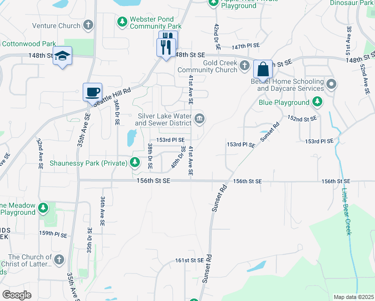 map of restaurants, bars, coffee shops, grocery stores, and more near 15403 40th Drive Southeast in Bothell