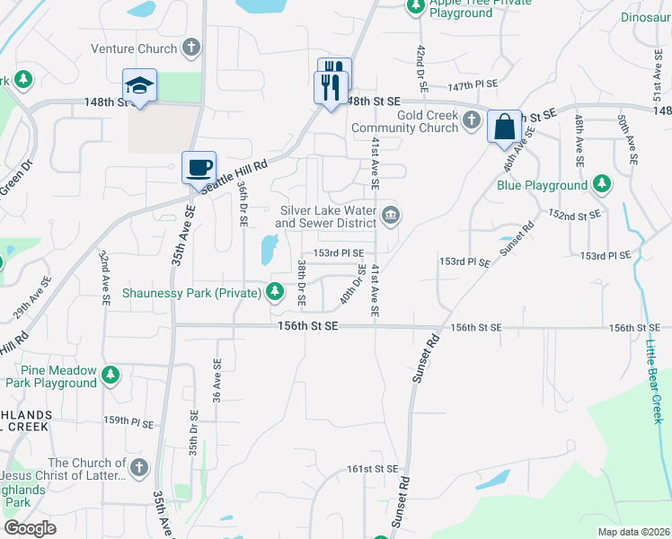 map of restaurants, bars, coffee shops, grocery stores, and more near 15421 39th Avenue Southeast in Bothell