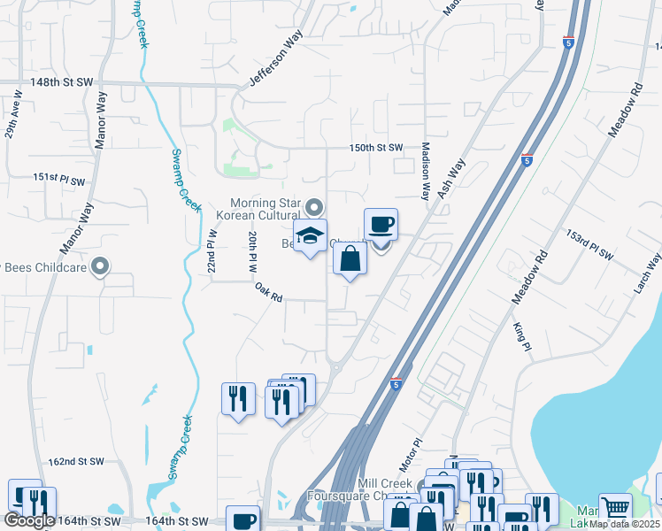 map of restaurants, bars, coffee shops, grocery stores, and more near 15517 18th Avenue West in Lynnwood