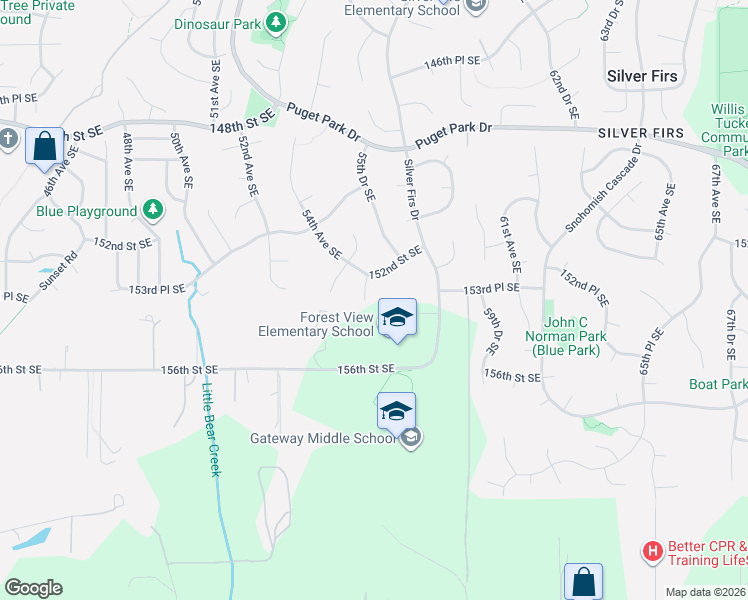map of restaurants, bars, coffee shops, grocery stores, and more near 15223 55th Drive Southeast in Everett