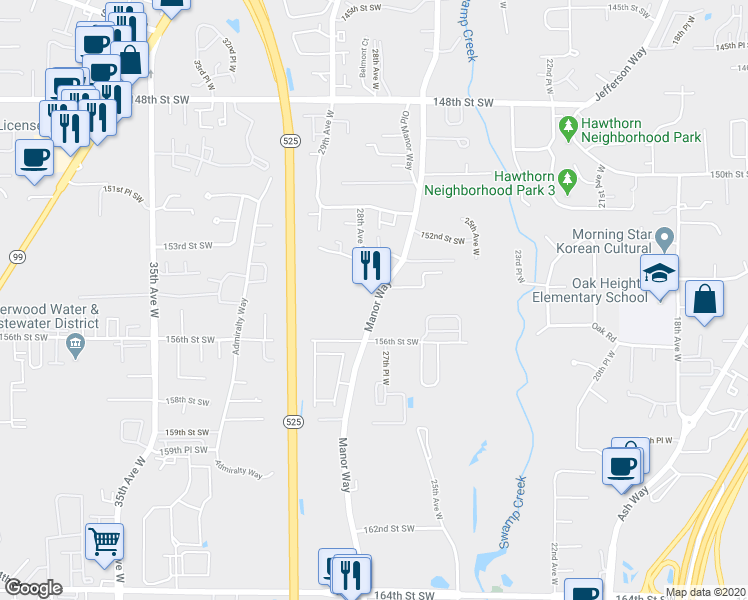 map of restaurants, bars, coffee shops, grocery stores, and more near in Lynnwood