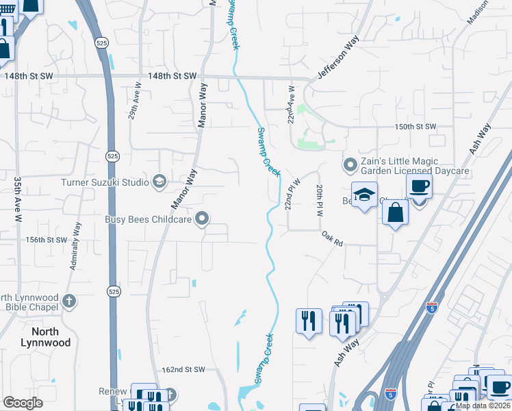 map of restaurants, bars, coffee shops, grocery stores, and more near 15226 23rd Place West in Lynnwood