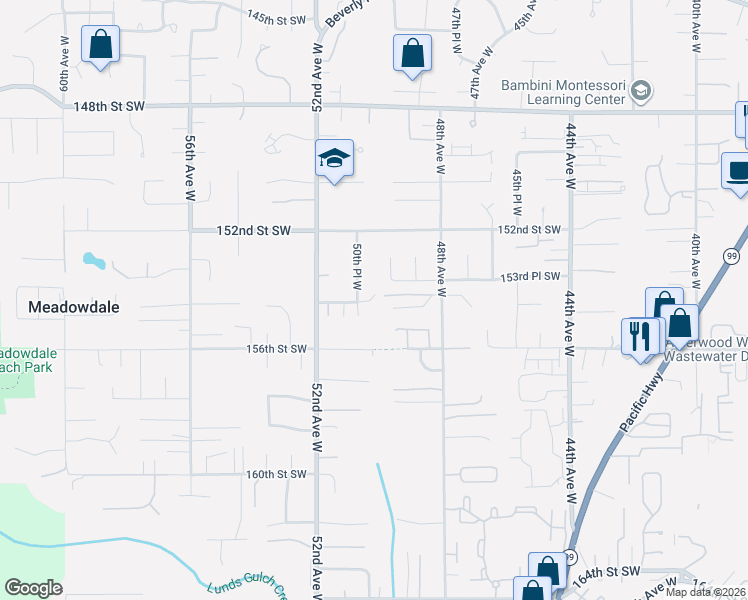 map of restaurants, bars, coffee shops, grocery stores, and more near 15415 50th Place West in Edmonds