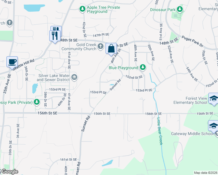 map of restaurants, bars, coffee shops, grocery stores, and more near 4608 152nd Place Southeast in Bothell