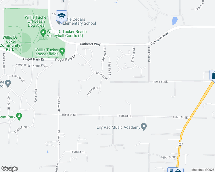 map of restaurants, bars, coffee shops, grocery stores, and more near 7818 152nd Street Southeast in Snohomish