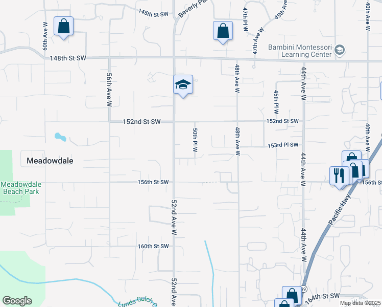 map of restaurants, bars, coffee shops, grocery stores, and more near 15326 50th Place West in Edmonds