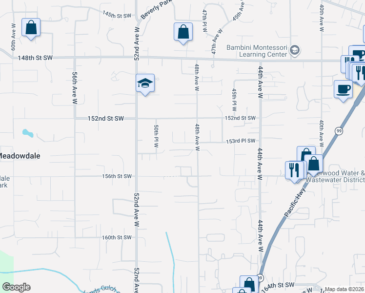map of restaurants, bars, coffee shops, grocery stores, and more near 4900 153rd Place Southwest in Edmonds
