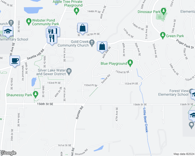 map of restaurants, bars, coffee shops, grocery stores, and more near 4608 152nd Place Southeast in Bothell