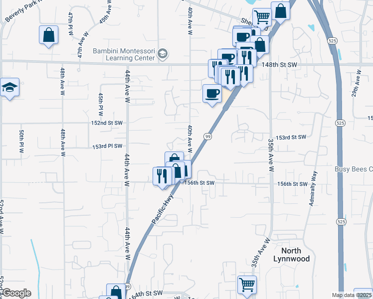map of restaurants, bars, coffee shops, grocery stores, and more near 15330 40th Avenue West in Lynnwood