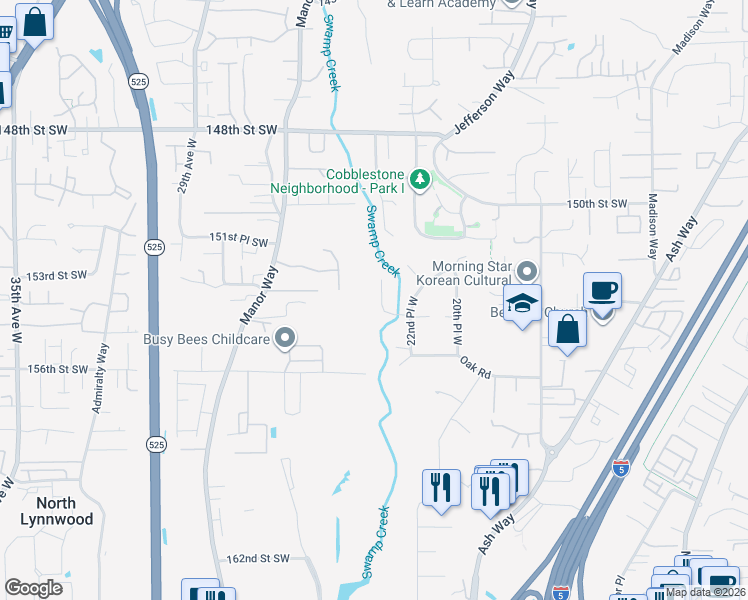 map of restaurants, bars, coffee shops, grocery stores, and more near 15314 23rd Place West in Lynnwood