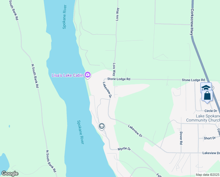 map of restaurants, bars, coffee shops, grocery stores, and more near 6515 Lakeview Drive in Nine Mile Falls