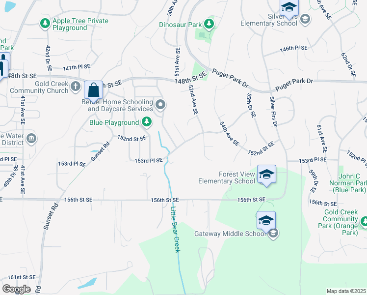 map of restaurants, bars, coffee shops, grocery stores, and more near 5104 152nd Place Southeast in Everett