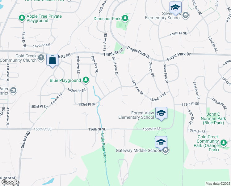 map of restaurants, bars, coffee shops, grocery stores, and more near 5104 152nd Place Southeast in Everett