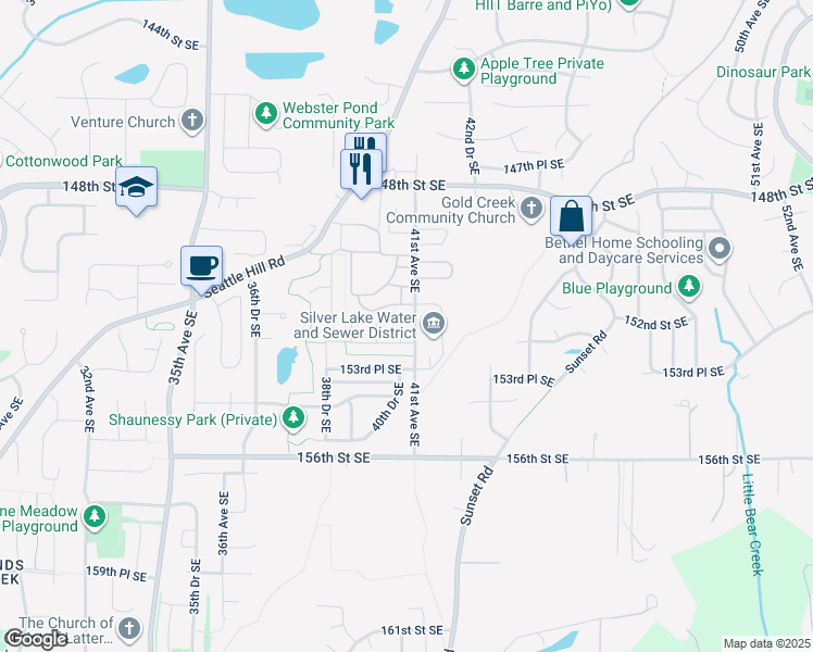 map of restaurants, bars, coffee shops, grocery stores, and more near 4023 152nd Place Southeast in Bothell