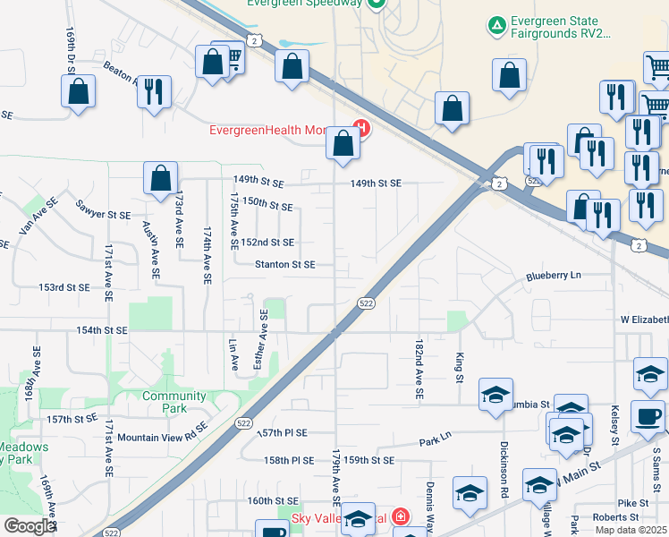 map of restaurants, bars, coffee shops, grocery stores, and more near in Monroe