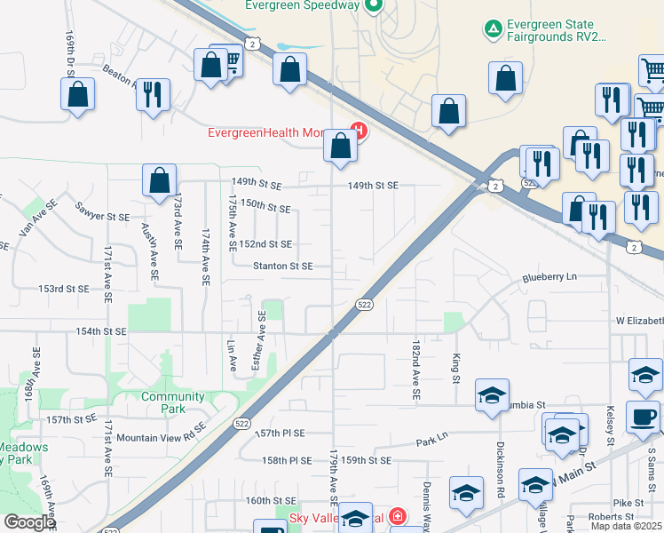map of restaurants, bars, coffee shops, grocery stores, and more near in Monroe