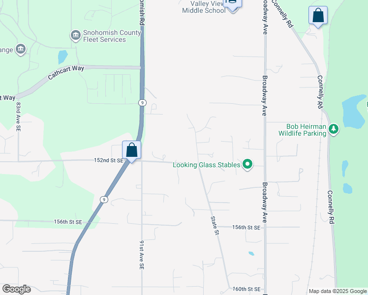 map of restaurants, bars, coffee shops, grocery stores, and more near 9323 152nd Street Southeast in Snohomish