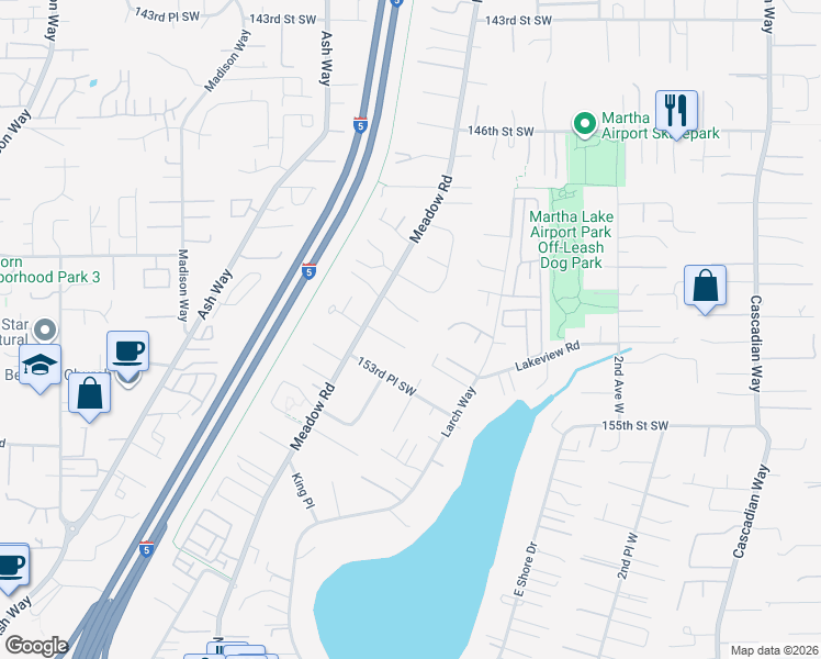 map of restaurants, bars, coffee shops, grocery stores, and more near 803 151st Place Southwest in Lynnwood