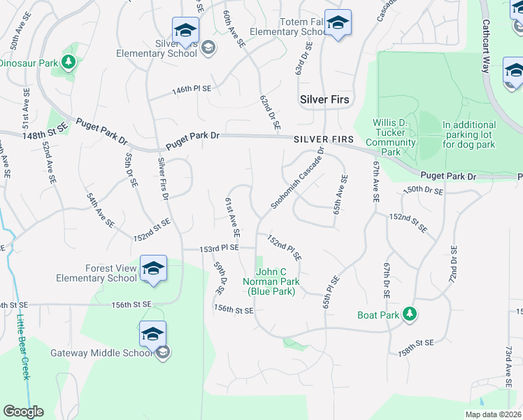 map of restaurants, bars, coffee shops, grocery stores, and more near 15113 61st Drive Southeast in Snohomish