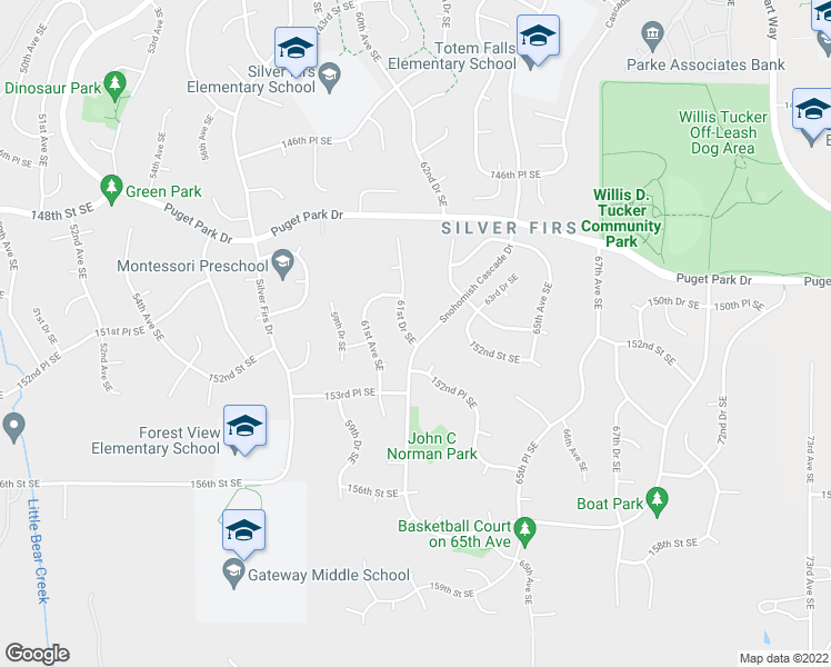 map of restaurants, bars, coffee shops, grocery stores, and more near 15113 61st Drive Southeast in Snohomish