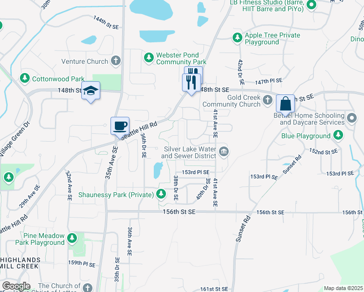 map of restaurants, bars, coffee shops, grocery stores, and more near 15112 38th Drive Southeast in Bothell