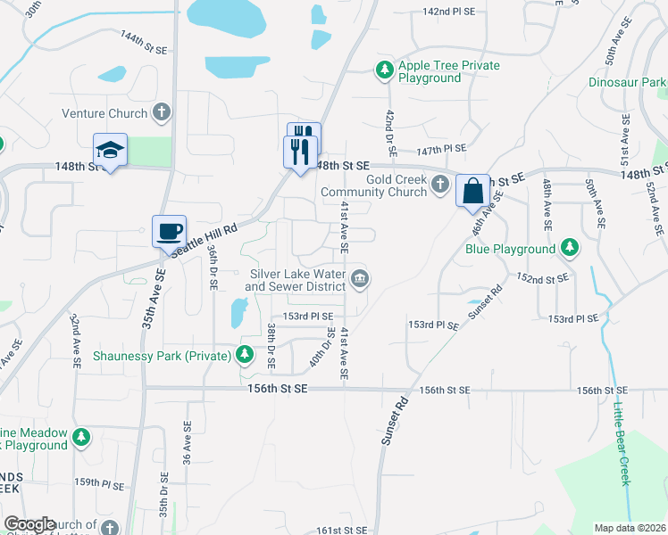 map of restaurants, bars, coffee shops, grocery stores, and more near 15124 41st Ave SE in Bothell