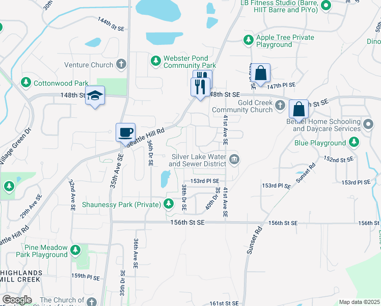 map of restaurants, bars, coffee shops, grocery stores, and more near 15112 38th Drive Southeast in Bothell