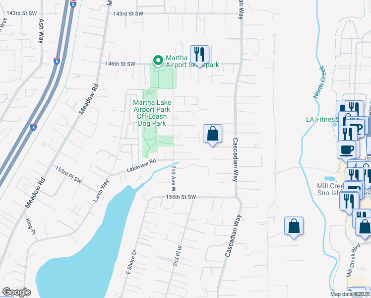 map of restaurants, bars, coffee shops, grocery stores, and more near 107 152nd Street Southwest in Lynnwood