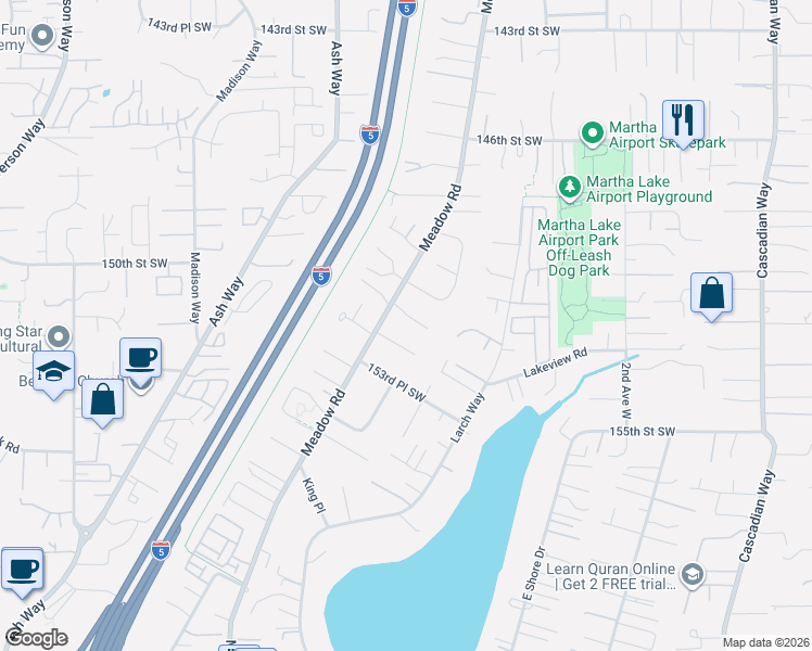 map of restaurants, bars, coffee shops, grocery stores, and more near 816 151st Place Southwest in Lynnwood