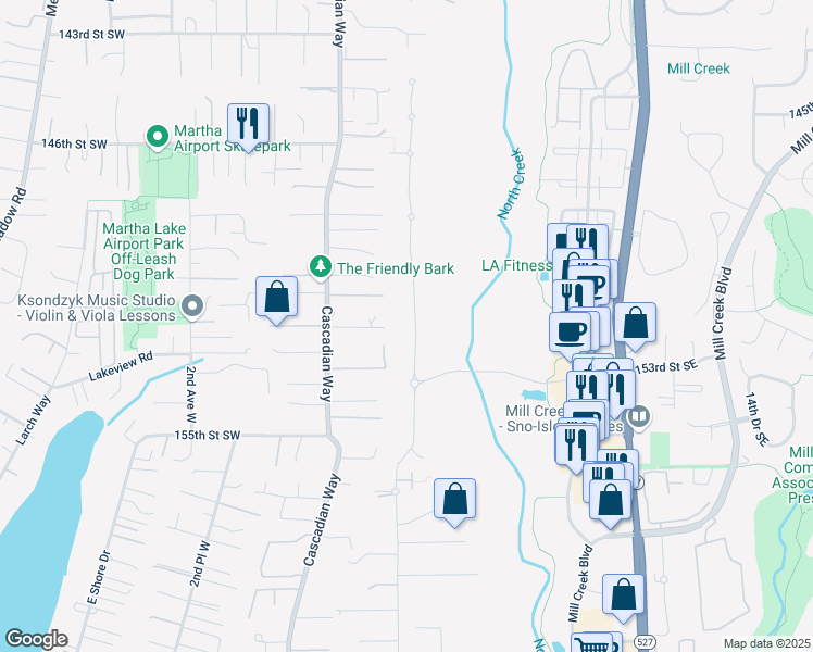 map of restaurants, bars, coffee shops, grocery stores, and more near 15122 3rd Drive Southeast in Lynnwood