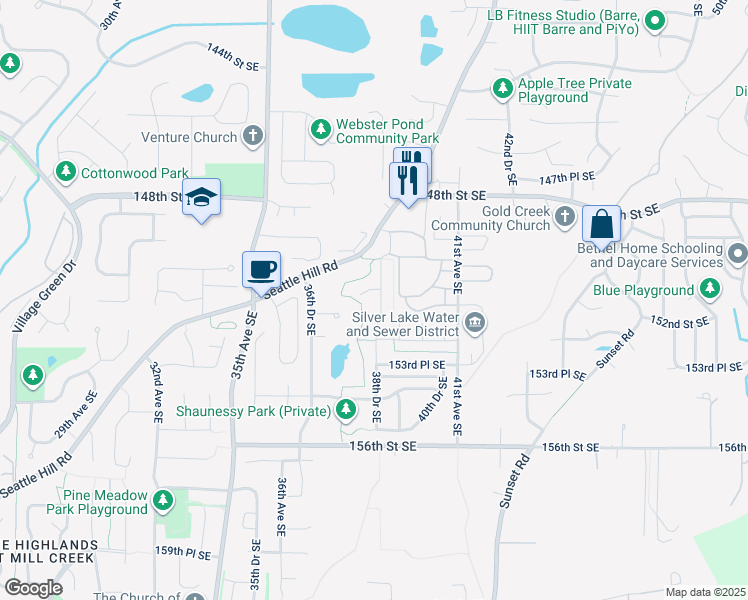 map of restaurants, bars, coffee shops, grocery stores, and more near 15112 38th Drive Southeast in Bothell