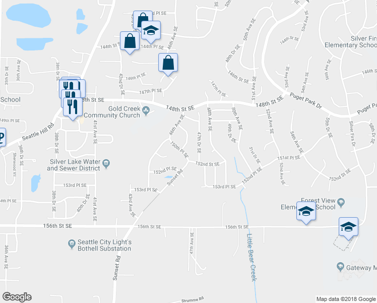 map of restaurants, bars, coffee shops, grocery stores, and more near 4631 150th Place Southeast in Everett