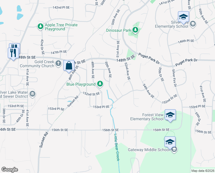 map of restaurants, bars, coffee shops, grocery stores, and more near 15108 50th Avenue Southeast in Everett