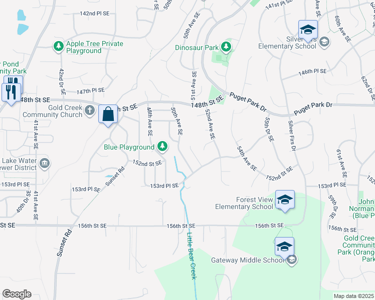 map of restaurants, bars, coffee shops, grocery stores, and more near 15108 51st Drive Southeast in Everett